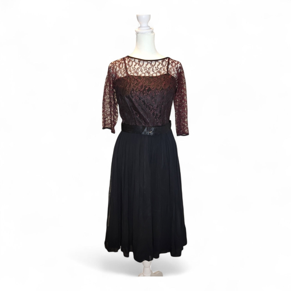 Vintage 50s Montgomery Ward Black &‎ Maroon Dress Size: 12.5